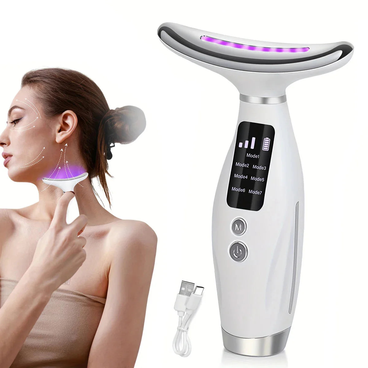 NNEOBA 7-Mode LED Neck &amp; Face Beauty Device – Skin Tightening, Lifting &amp; Massage