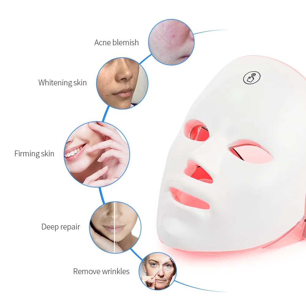 7-Color LED Photon Therapy Rechargeable Facial Mask - Skin Rejuvenation &amp; Beauty Device