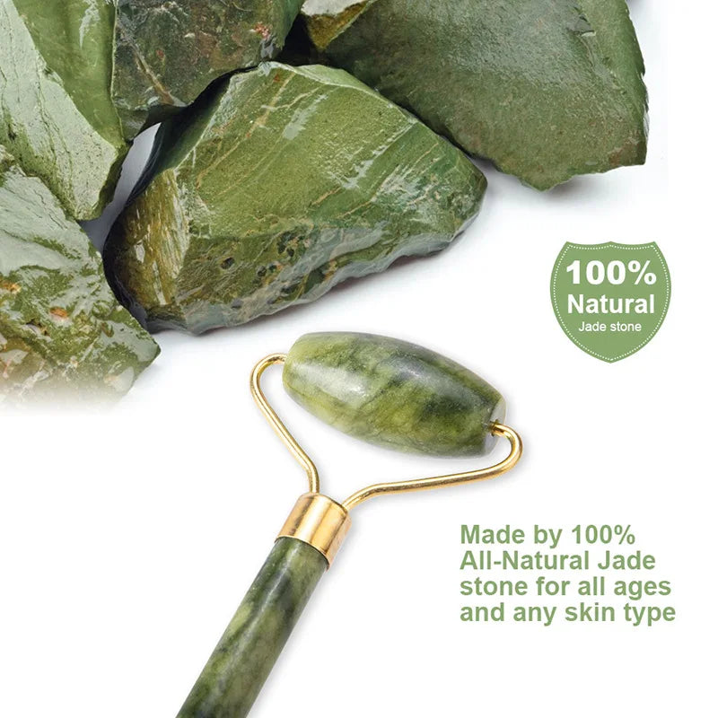 NNEOBA Jade Facial Roller & Gua Sha Scraping Too; Beauty Massager Green